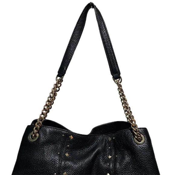 Michael Kors Jet Set Studded Leather Black Handbag Shoulder Tote Travel Bag Chic - Picture 3 of 16